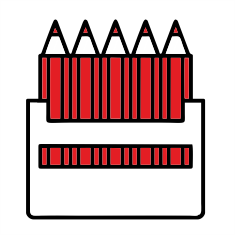 Colored pencils and markers with logo
