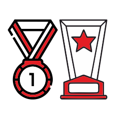 Medals and trophies with logo